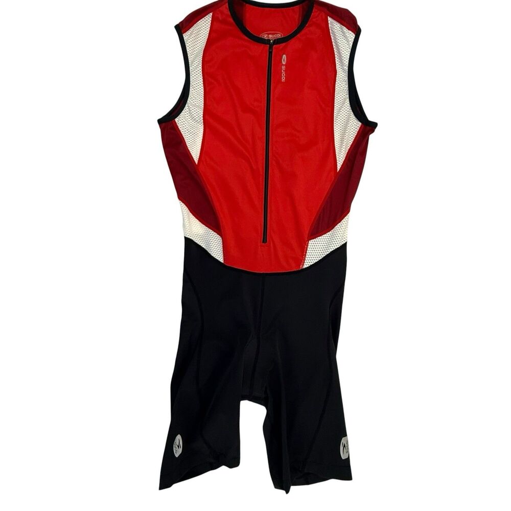 Sugoi Triathlon Tri Suit XL One Piece Sleeveless Cycling Run Red Padded